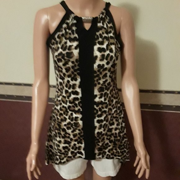Mandy Evans Tops - Mandy Evans Leopard Print Tunic Size SP NWOT